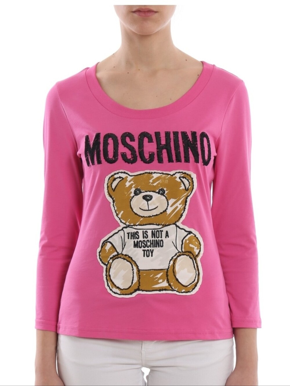 Authentic Moschino Couture Pink Teddy Bear Long-Sleeve Top